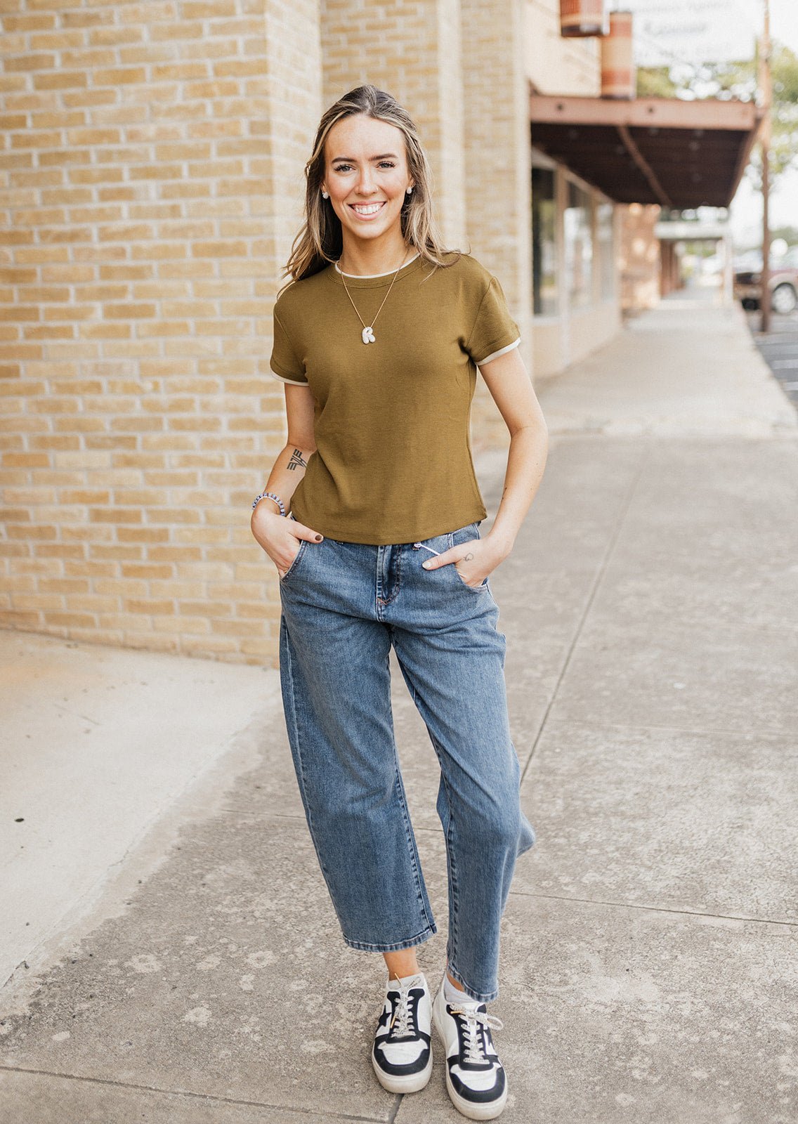 Olive/Beige Double Layered Short Sleeve Top ET7576 - Southern Soule Designs