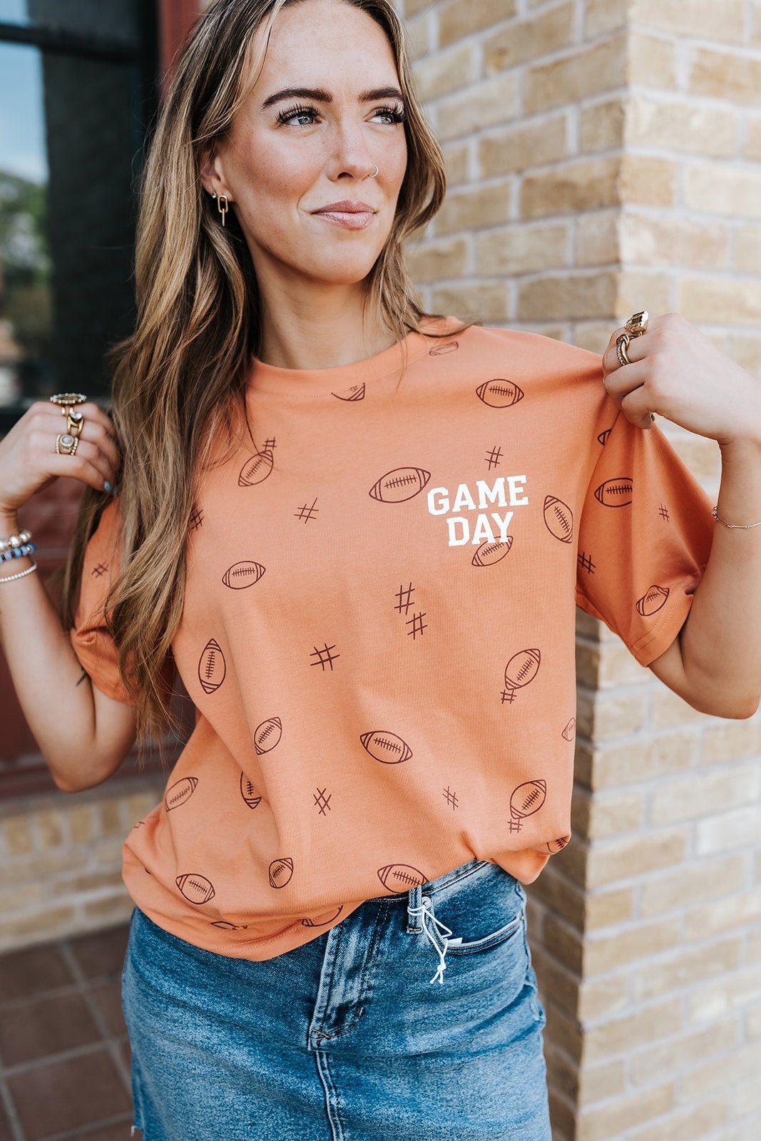 Orange Game Day Football Print Graphic Tee KCT2059A - Southern Soule Designs