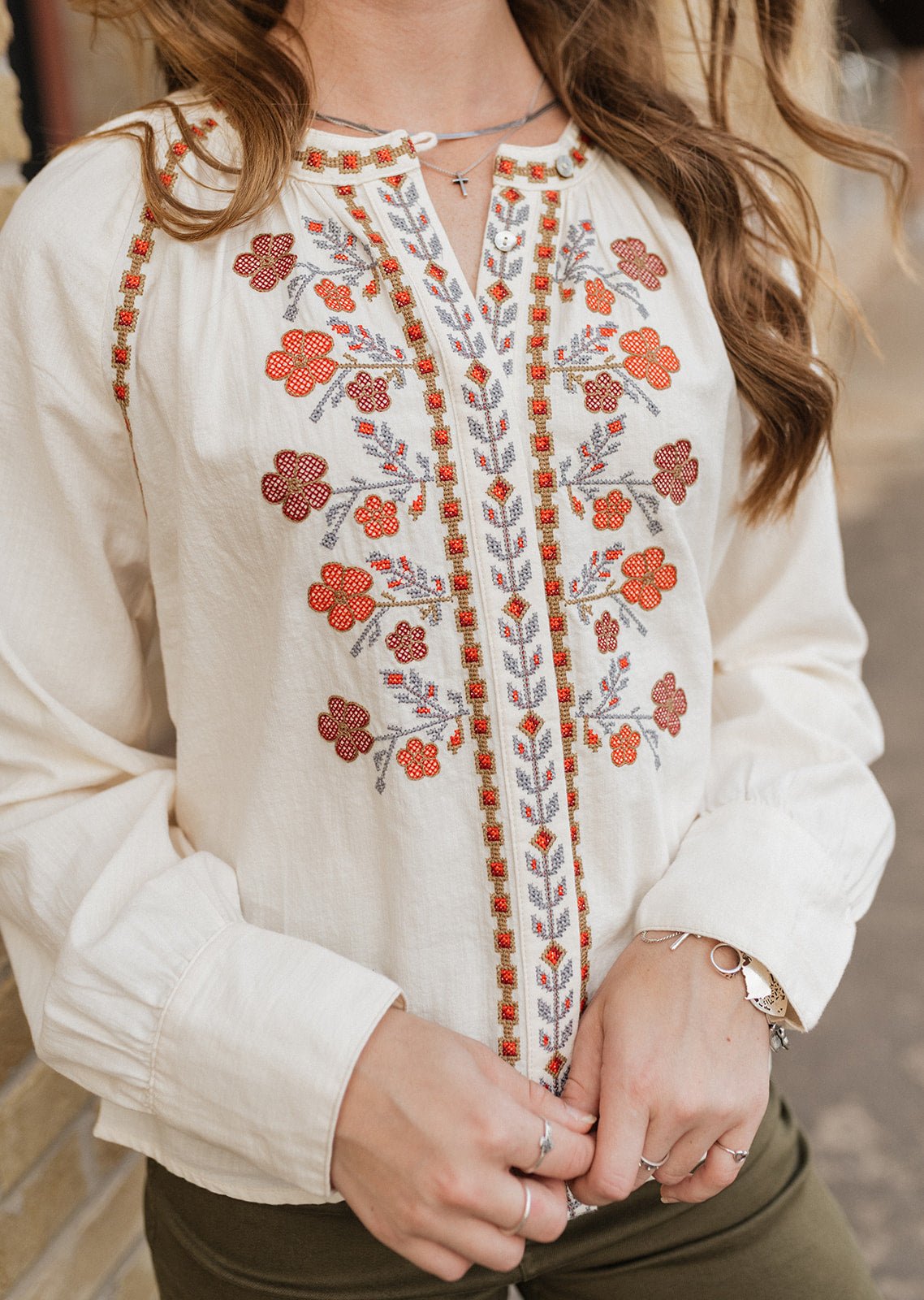 Oriana Long Sleeve Blouse Cream - Southern Soule Designs