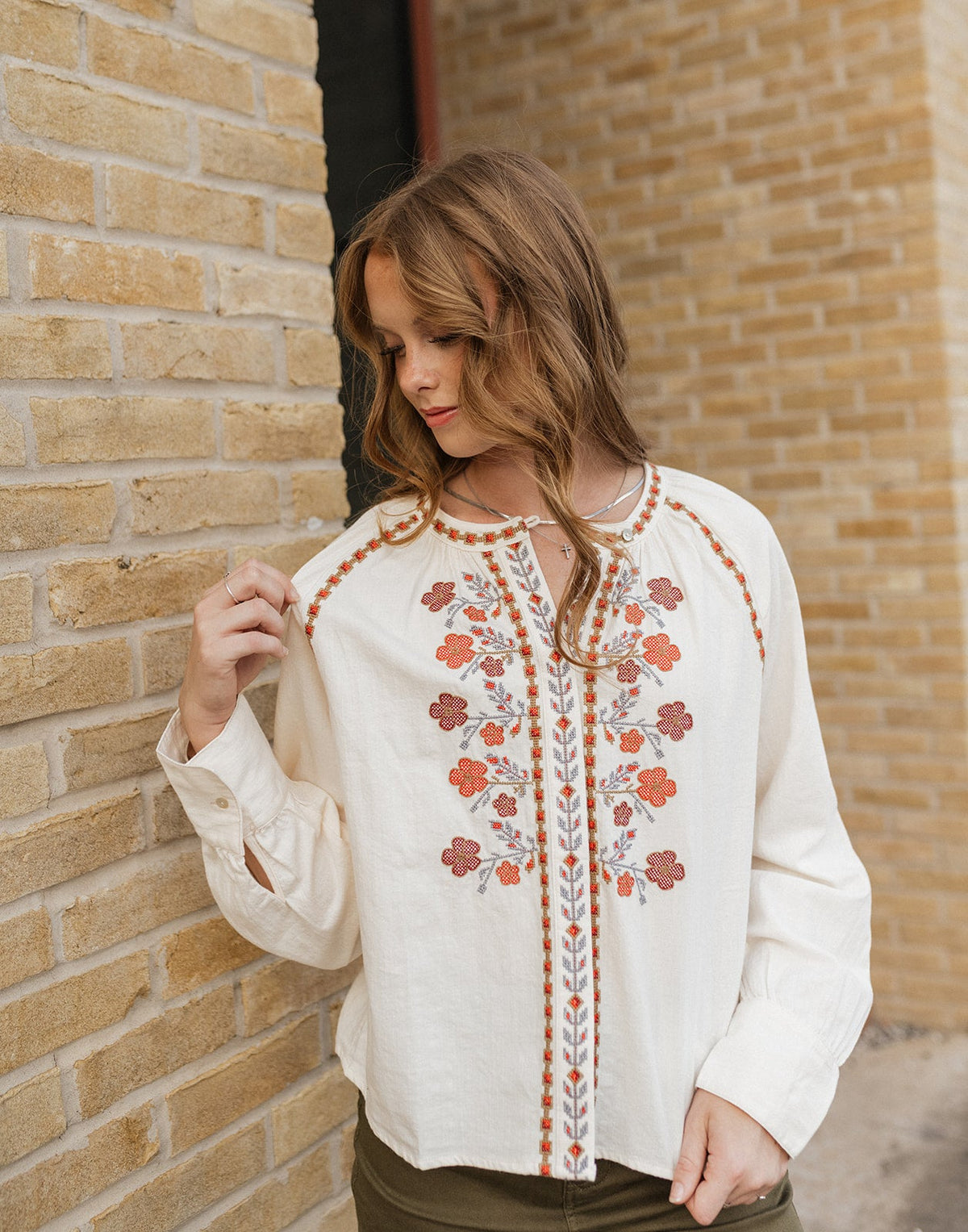 Oriana Long Sleeve Blouse Cream - Southern Soule Designs