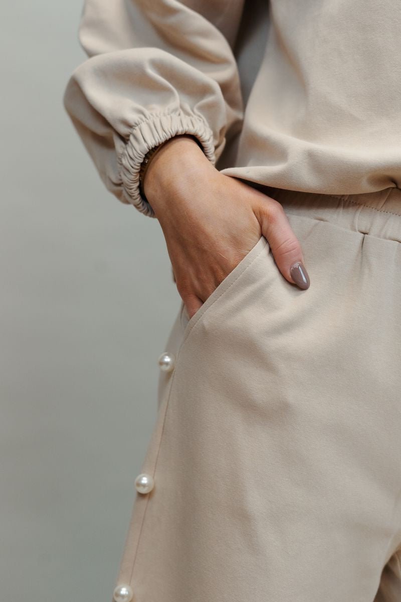 P23943 Taupe Pearl Embellished Crop Pants - Southern Soule Designs