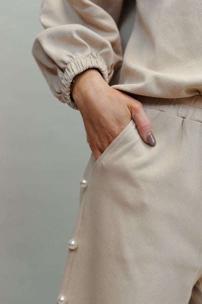 P23943 Taupe Pearl Embellished Crop Pants - Southern Soule Designs