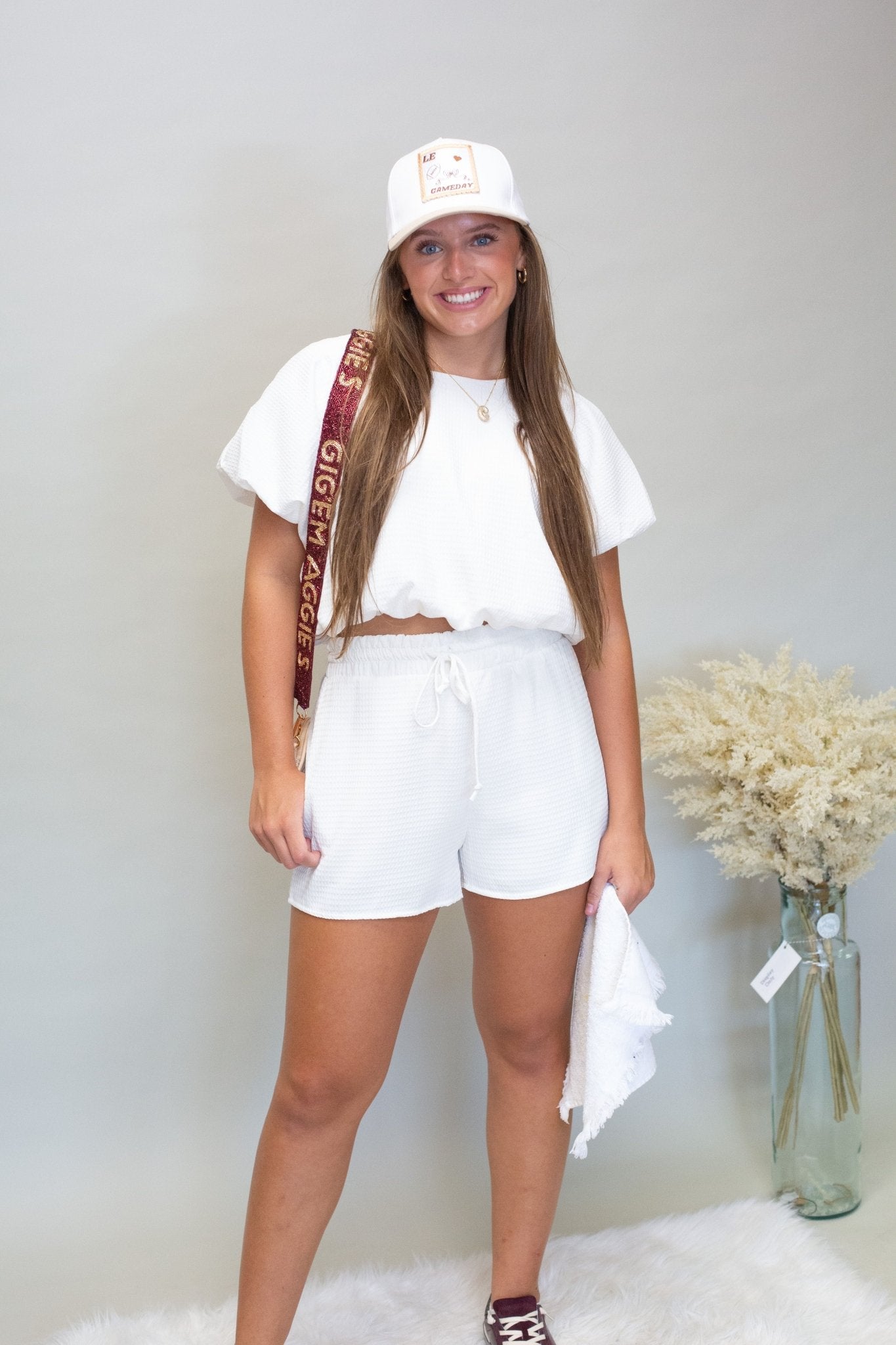 P5283B Elastic Ivory Cotton Shorts - Southern Soule Designs