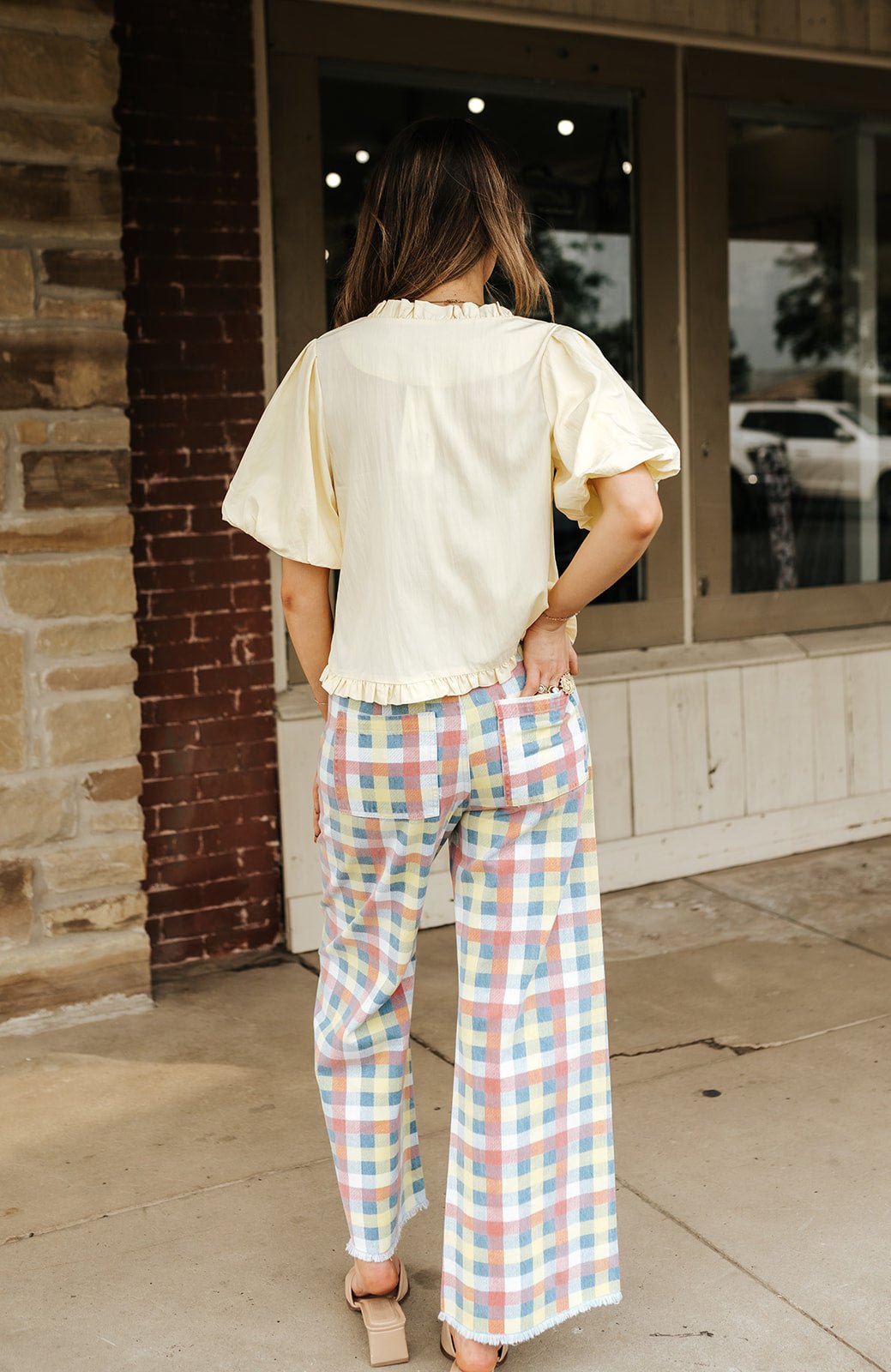 Pale Banana Ruffle Detail Bubble Sleeve Top VB119838 - Southern Soule Designs