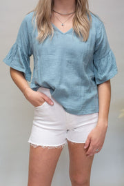 Pale Blue 3/4 Sleeve Top - Southern Soule Designs