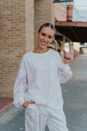 Pale Pink Leaf Printed Fleece Sweatshirt - Southern Soule Designs