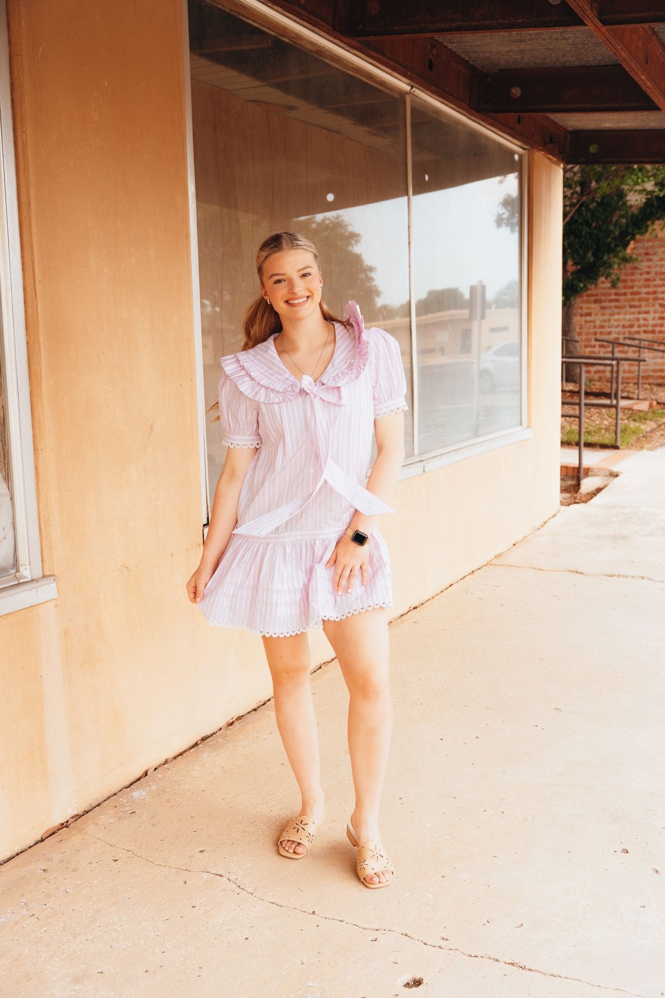 Palmer Pink Striped Mini Dress M1940D - 1 - Southern Soule Designs