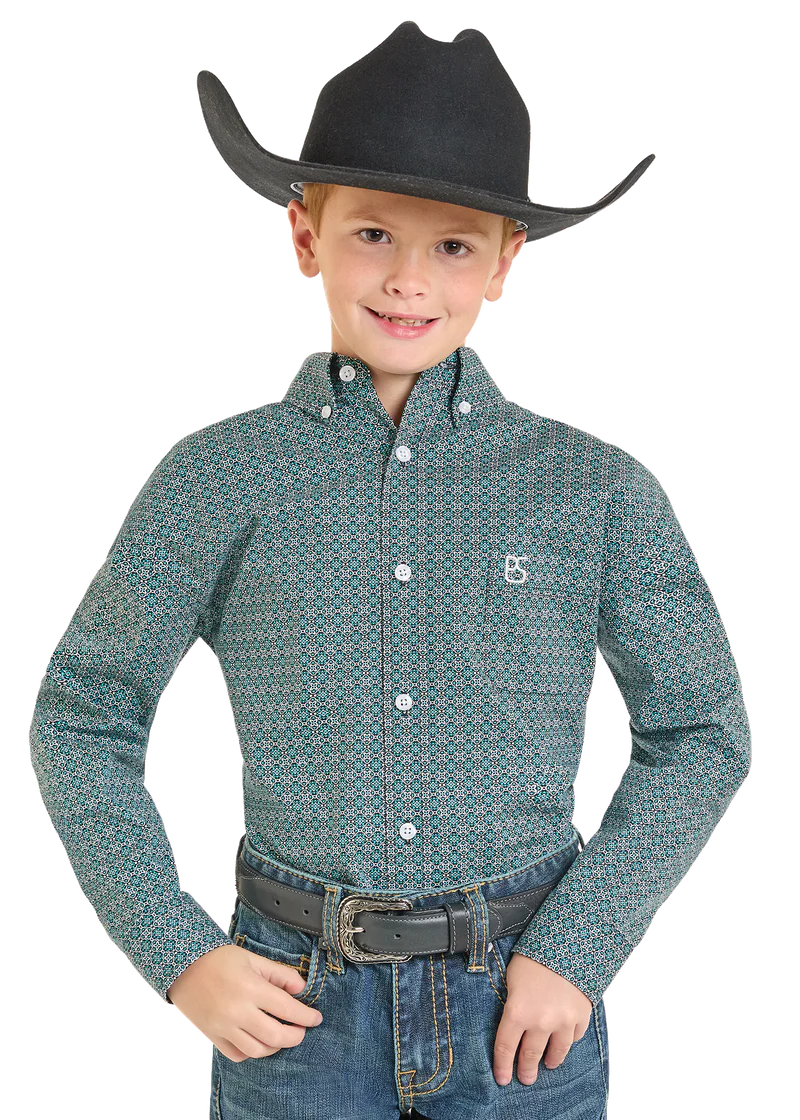 Panhandle Slim Boys Long Sleeve Button Shirt Turquoise SBB2S07405 - Southern Soule Designs