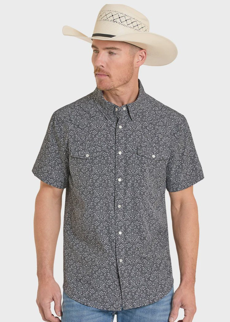Panhandle Slim Men's Black Printed Short Sleeve Snap Shirt TMN3S08223 - Southern Soule Designs