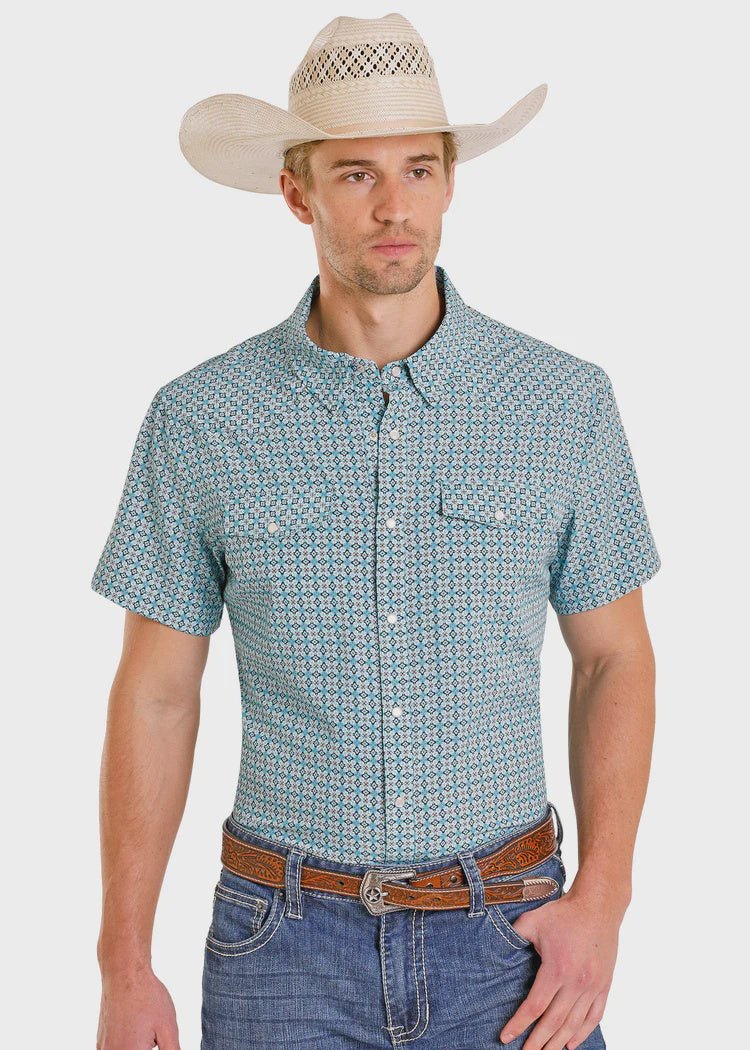Panhandle Slim Men's Short Sleeve Snap Shirt Turquoise TMN3S08198 - Southern Soule Designs