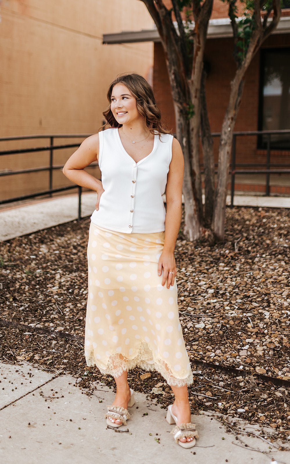 Pastel Yellow Polka Dot Midi Skirt MSK5092 - Southern Soule Designs