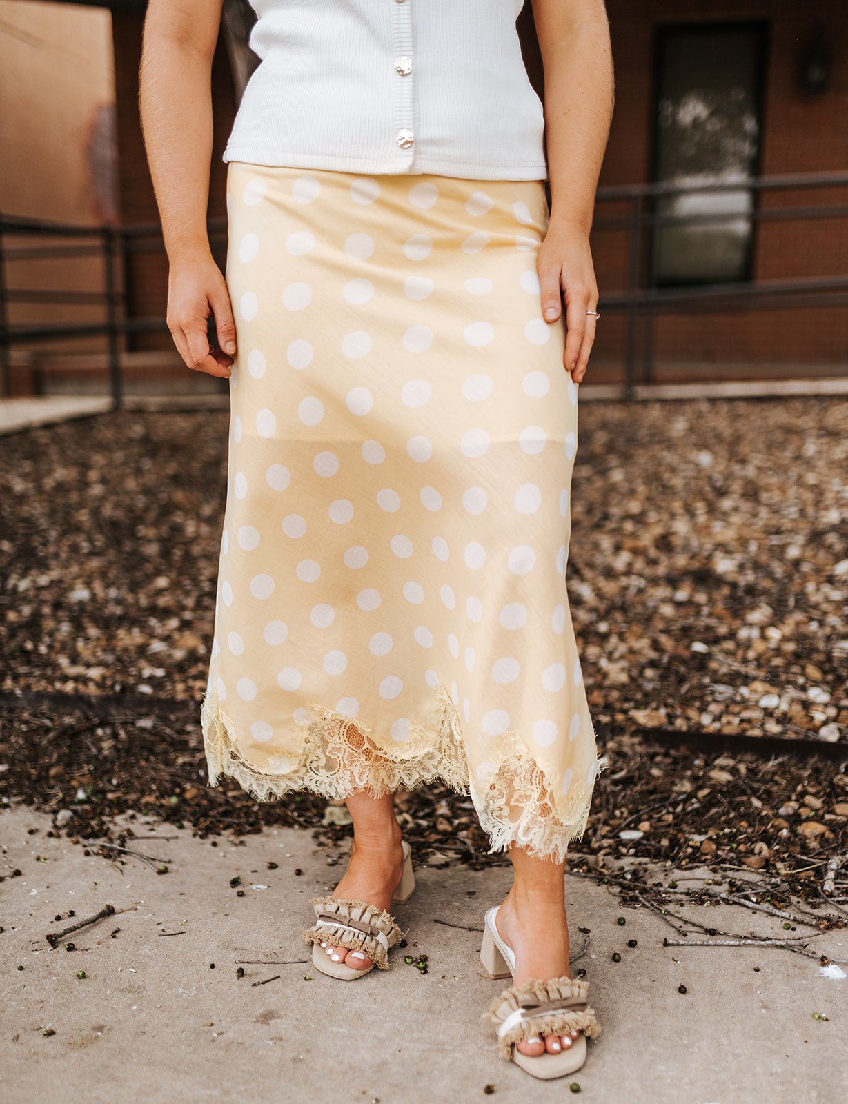 Pastel Yellow Polka Dot Midi Skirt MSK5092 - Southern Soule Designs