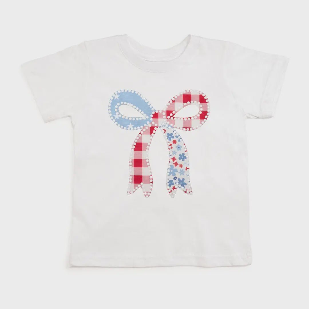 Patchwork Bow Patch T-Shirt GST-384 WH - Southern Soule Designs