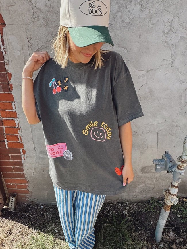 Patchwork Tee Charcoal - Southern Soule Designs