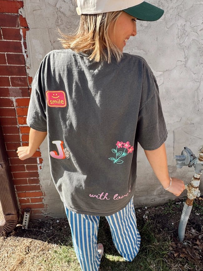 Patchwork Tee Charcoal - Southern Soule Designs