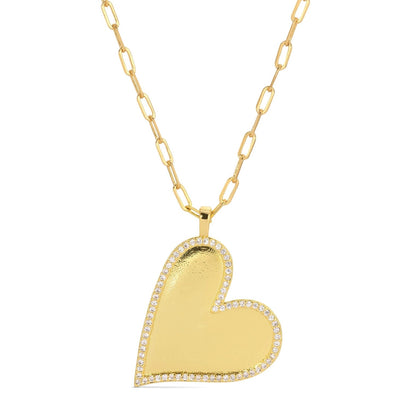 Pave Angled Heart Paperclip Chain Necklace N7808 - Southern Soule Designs