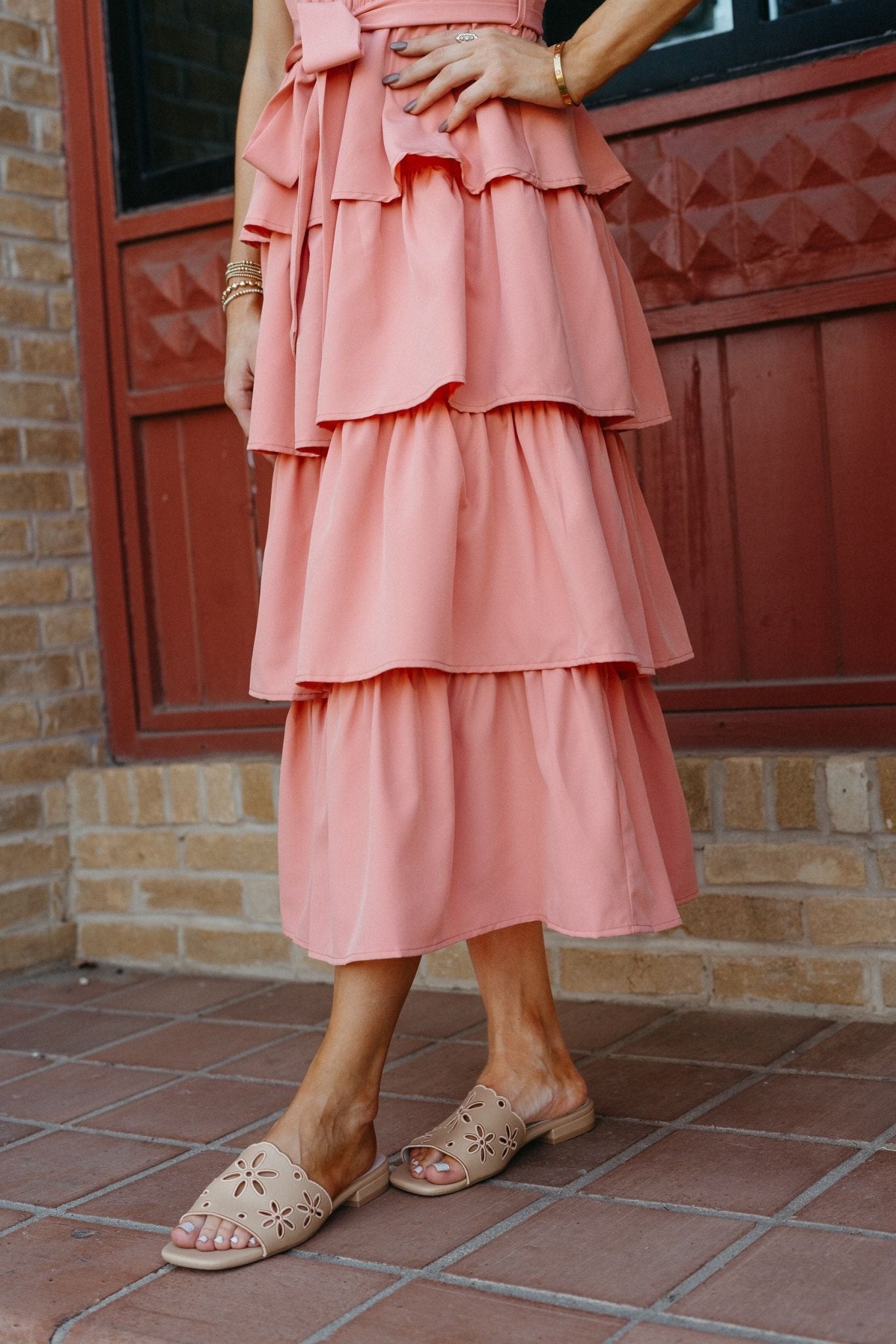 Peach Flutter Sleeve Belted Maxi Dress 1236D - Southern Soule Designs