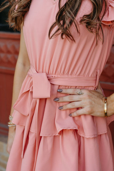 Peach Flutter Sleeve Belted Maxi Dress 1236D - Southern Soule Designs