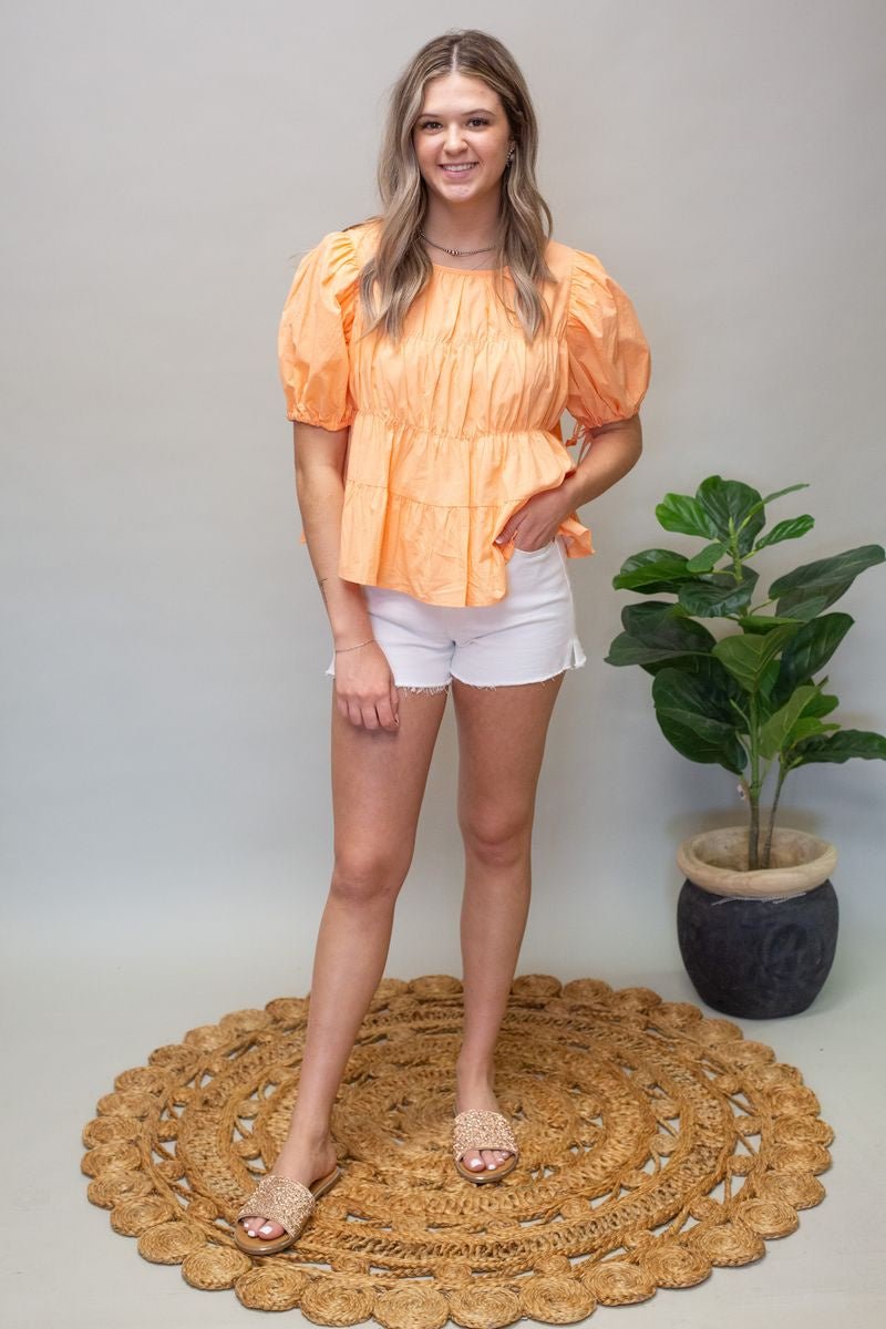Peach Tiered Puff Sleeve Top - Southern Soule Designs