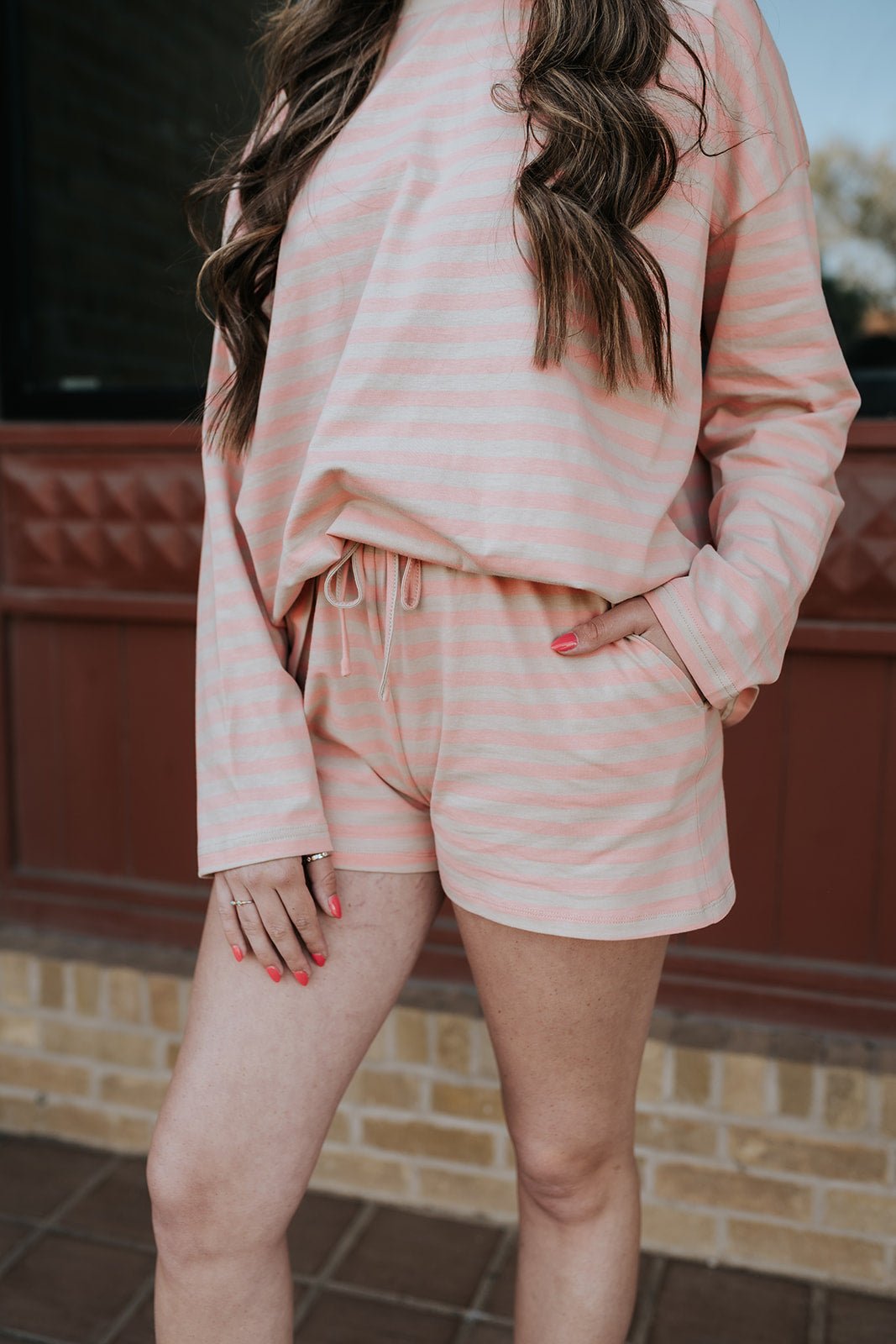 Peach/Mocha Striped Knit Top & Short Set WL25 - 12421 - Southern Soule Designs