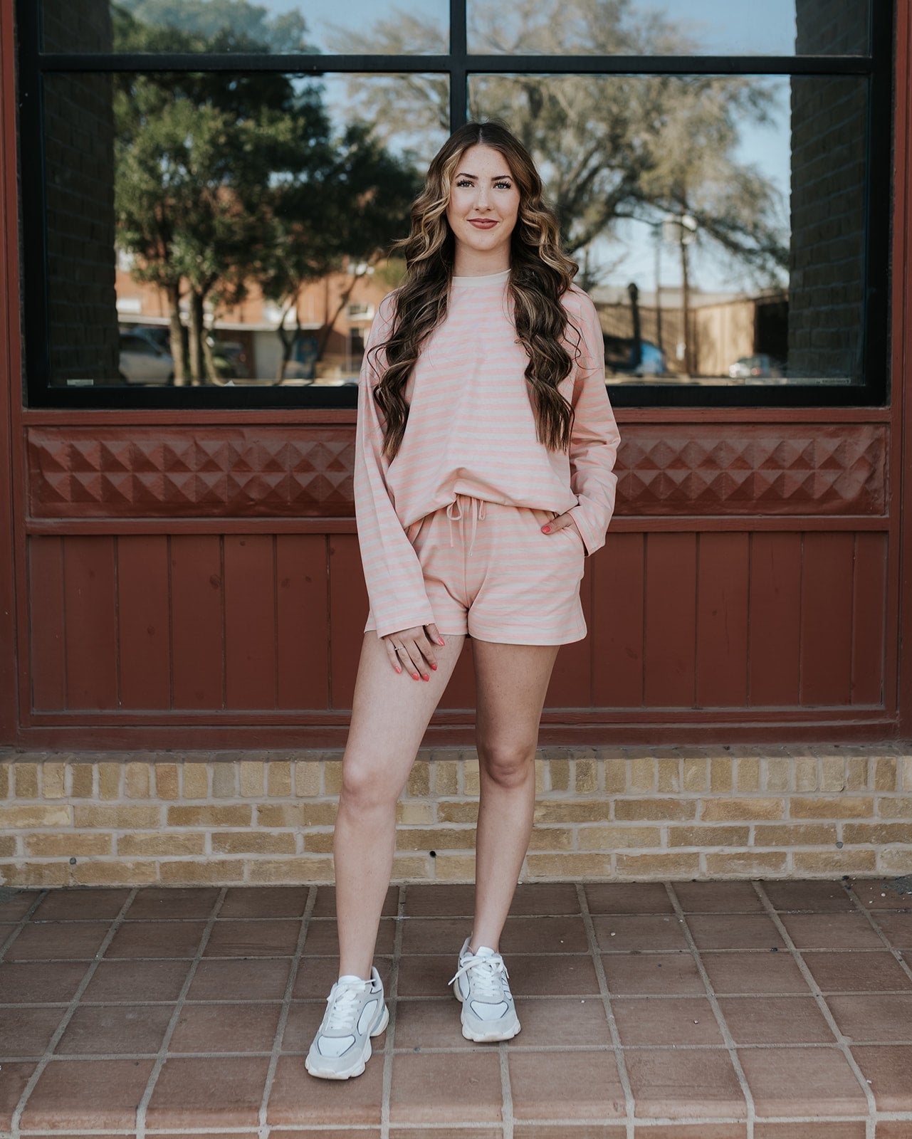 Peach/Mocha Striped Knit Top & Short Set WL25 - 12421 - Southern Soule Designs