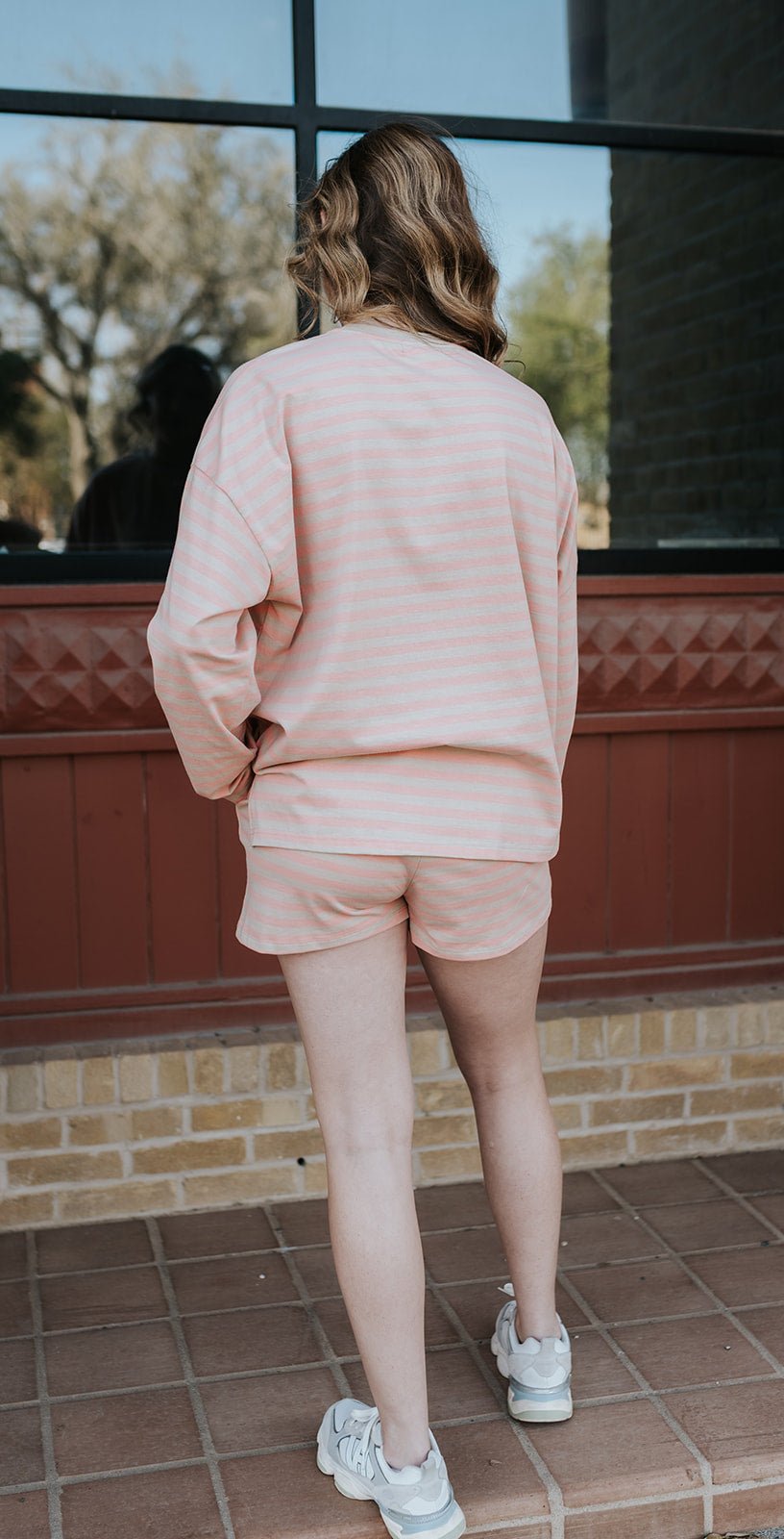 Peach/Mocha Striped Knit Top & Short Set WL25 - 12421 - Southern Soule Designs