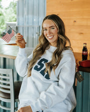 Pearl Grey Navy Blue Polka Dot USA Mockneck - Southern Soule Designs
