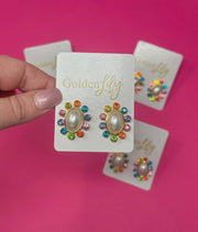 Pearl w/ Multi Stones Stud Earrings - Southern Soule Designs