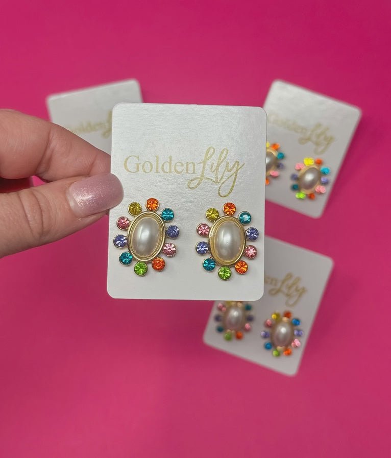 Pearl w/ Multi Stones Stud Earrings - Southern Soule Designs