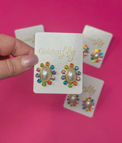 Pearl w/ Multi Stones Stud Earrings - Southern Soule Designs