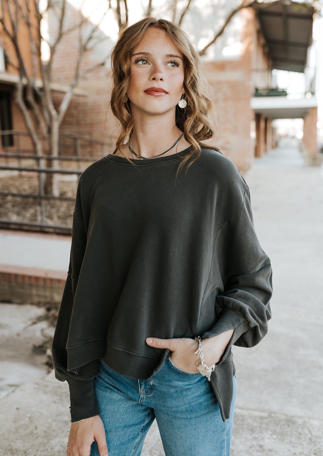 Pigment Dark Gull Grey Trenton Sweater - Southern Soule Designs