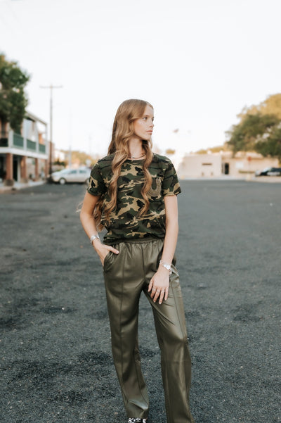 Pine Elastic WB Vegan Leather Pants FL2374 - Southern Soule Designs