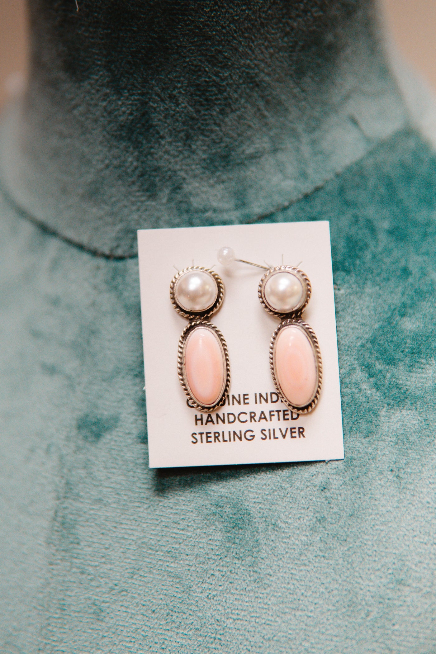 Pink Conch/Pearl Oval Drop Studs