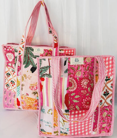 Pink City Regular Printed Quilted Tote Bag - Southern Soule Designs