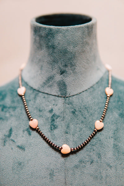 Pink Conch Heart/Pearl Bead Necklace - Southern Soule Designs