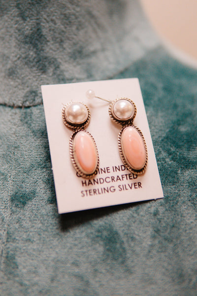Pink Conch/Pearl Oval Drop Studs - Southern Soule Designs