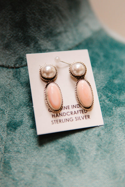 Pink Conch/Pearl Oval Drop Studs - Southern Soule Designs