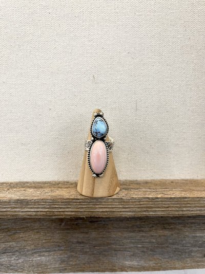 Pink Conch/Turq Adjustable Ring - Southern Soule Designs