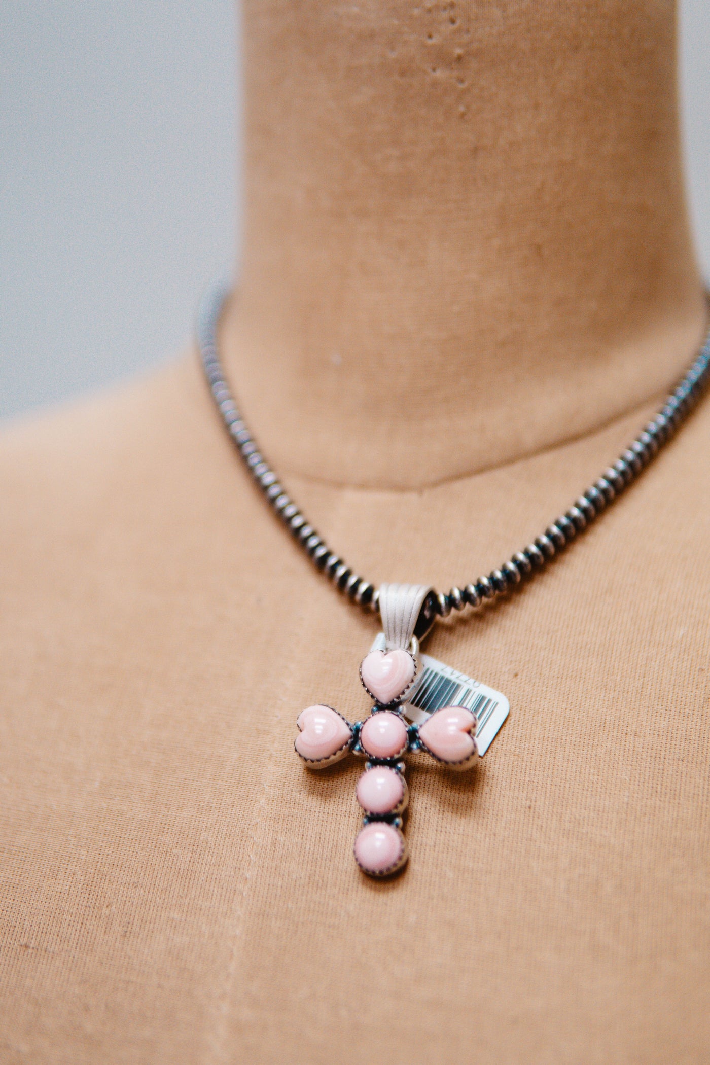 Pink Conch Heart Cross Pendant