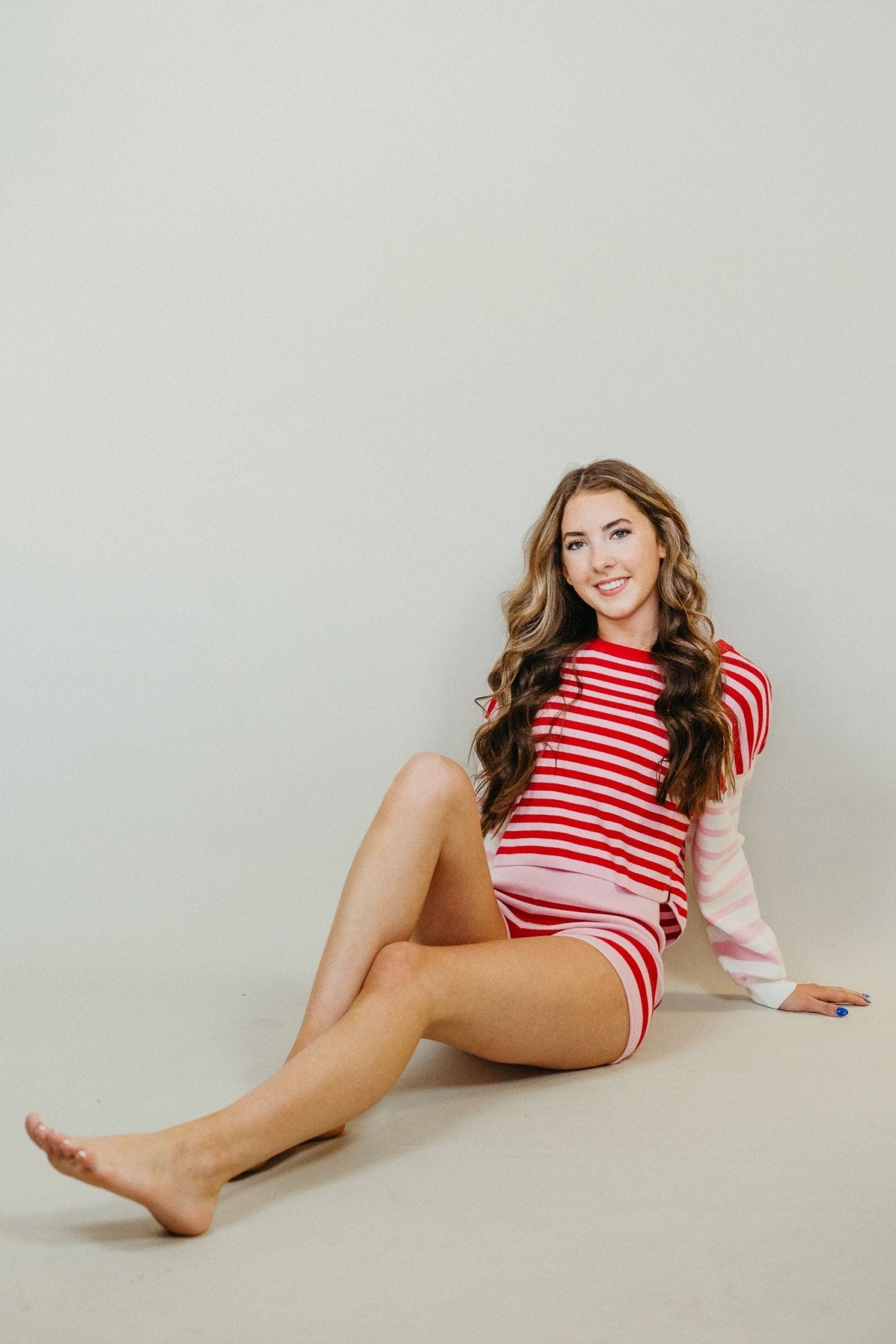 Pink Cropped Striped Sweatshirt CT9026 - Southern Soule Designs