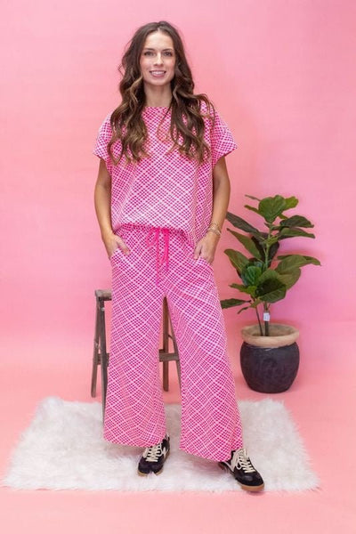 Pink Cropped Wide Texture Pants P7305 - Southern Soule Designs