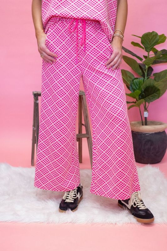 Pink Cropped Wide Texture Pants P7305 - Southern Soule Designs