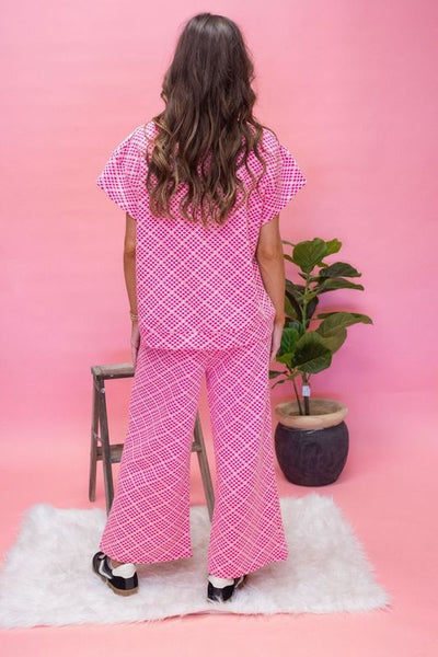 Pink Cropped Wide Texture Pants P7305 - Southern Soule Designs