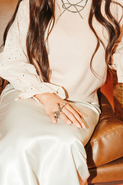 Pink Eyelet Ruffle Sleeve Knit Sweater T25470 - Southern Soule Designs