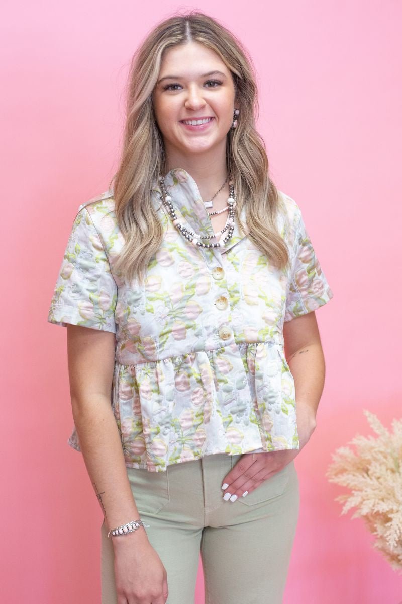 Pink Floral Peplum Top - Southern Soule Designs