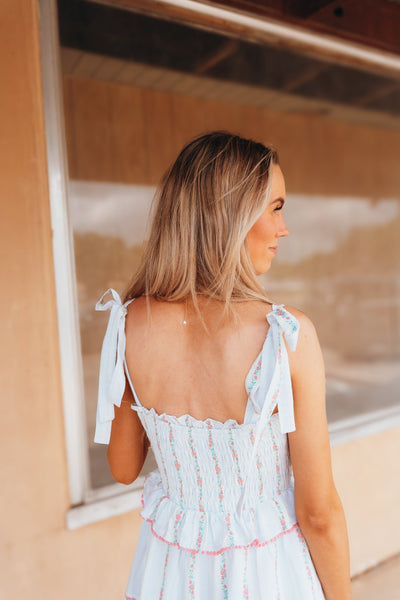 Pink Flower Embroidered Tie Front Tiered Maxi Dress LD1546 - PNK - Southern Soule Designs