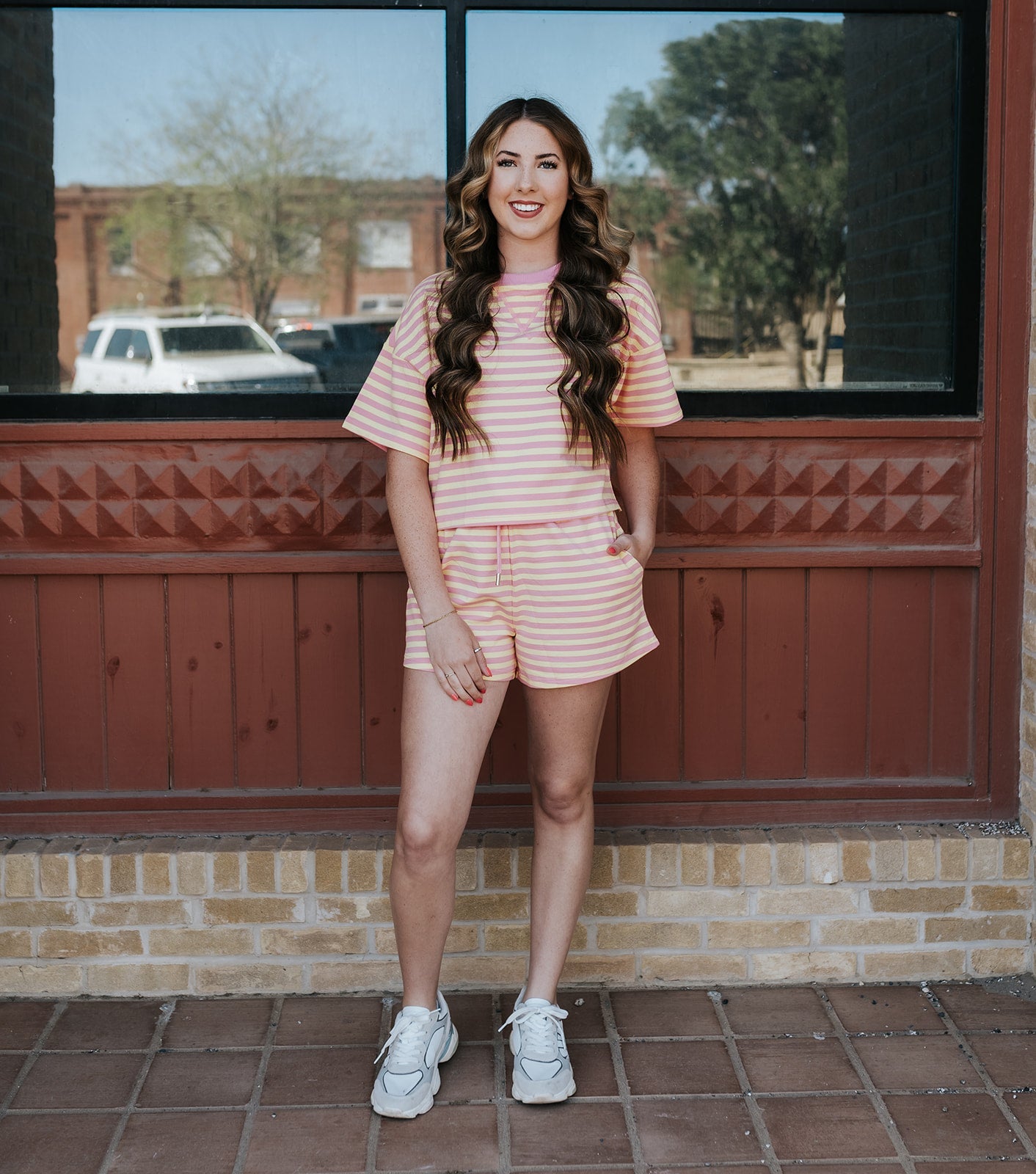 Pink Lemonade Terry Striped Shorts A3927 - Southern Soule Designs