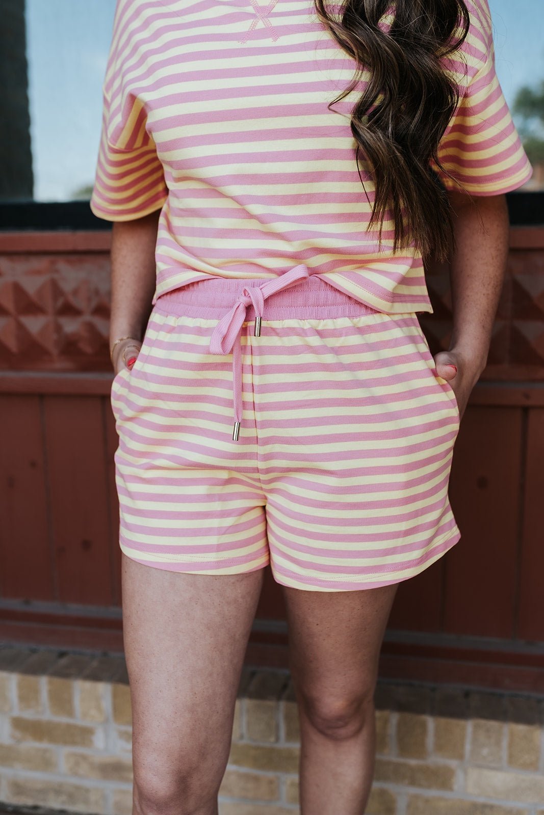 Pink Lemonade Terry Striped Shorts A3927 - Southern Soule Designs