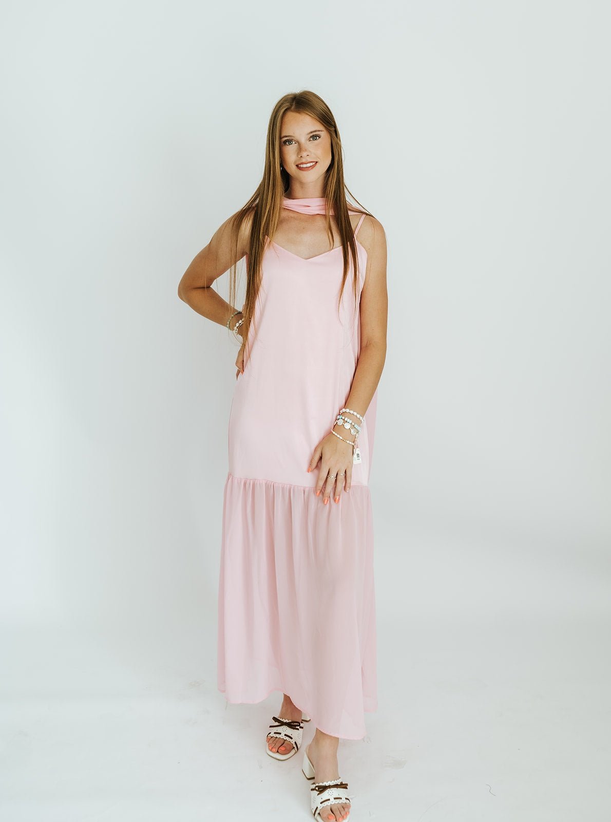 Pink Maxi Dress with Scarf CD06525 - Southern Soule Designs