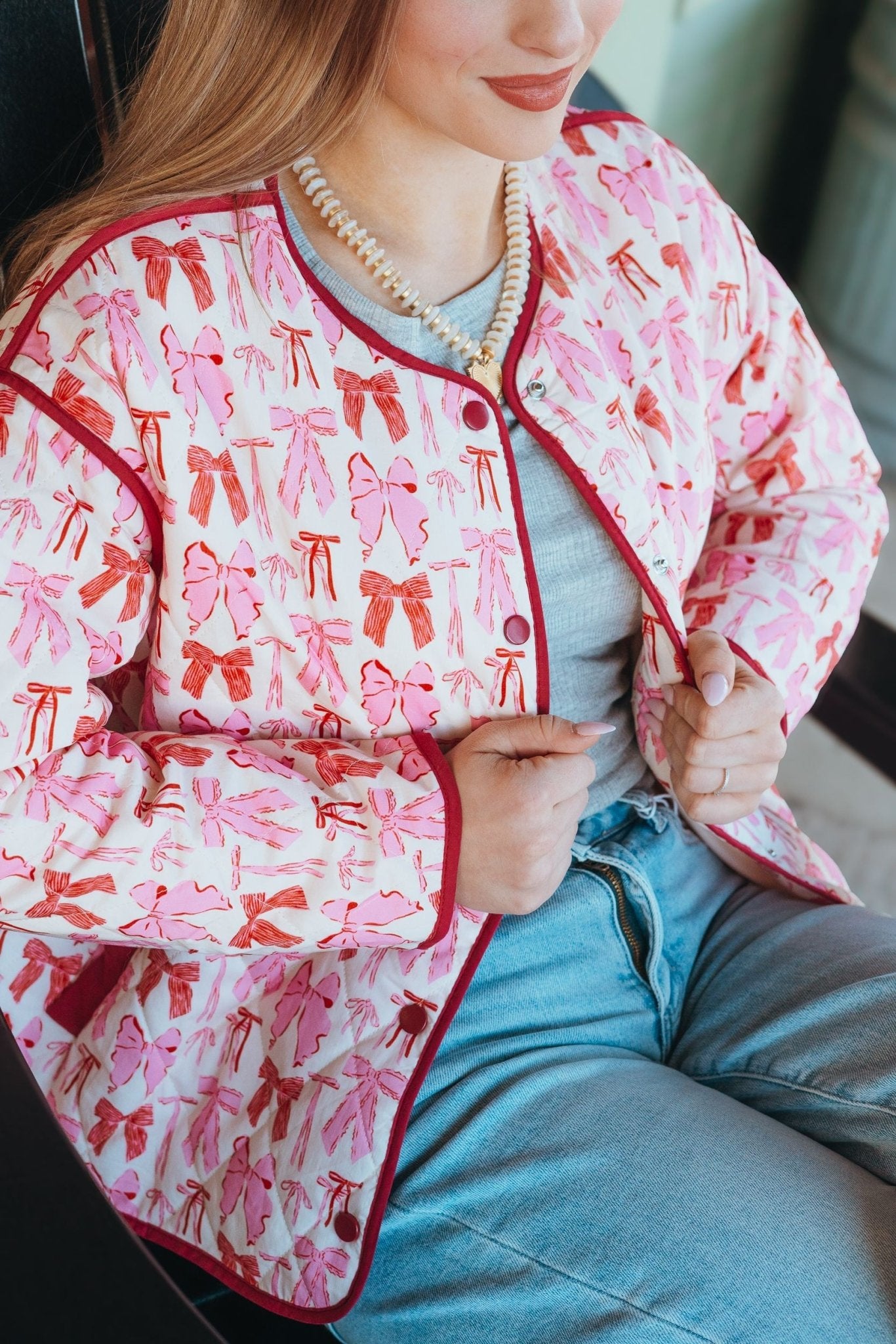 Pink Multi Bow Print Jacket w/Pockets J24661 - Southern Soule Designs